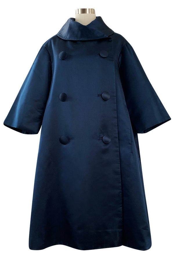 Important Fall 1958 Christian Dior by Yves Saint Laurent Haute Couture Deep Blue Silk Evening Coat