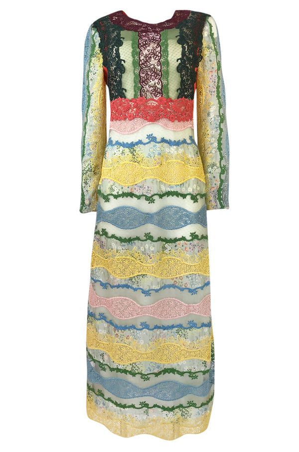 Resort 2016 Valentino Lace, Silk and Cotton Backless Patchwork Dress