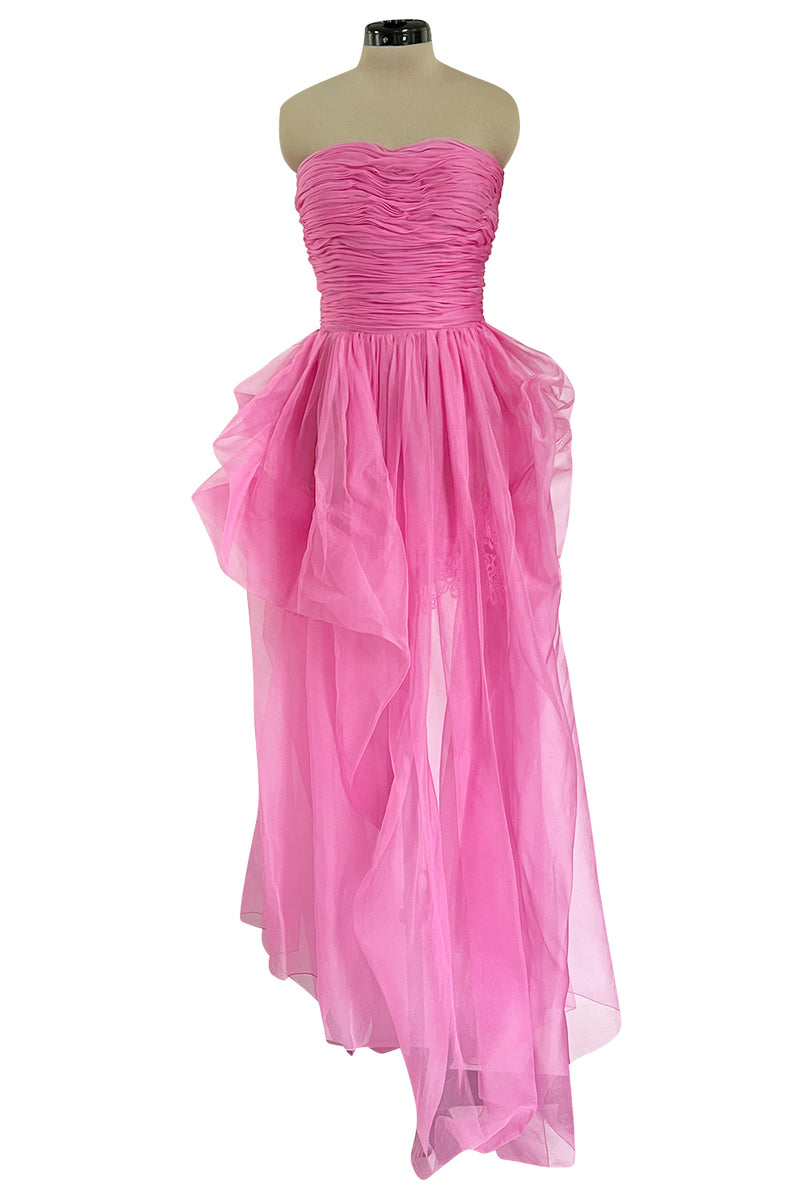 Stunning 2018 Ermanno Scervino Strapless Vibrant Pink Chiffon Dress w Bustle Skirting