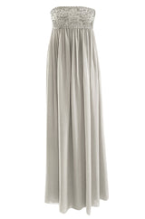 Spring 2006 Reem Acra Pale Grey Silk Chiffon Silver Rhinestone Beaded High Bodice Dress