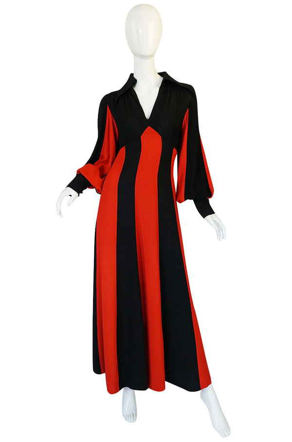 1960s Ossie Clark for Alice Pollock Red & Black Stripe Dress
