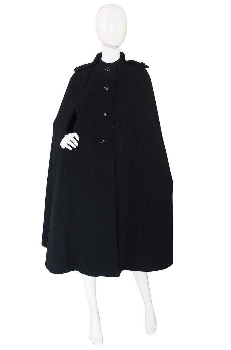 1970s Military Detailed Trigere Wool Cape