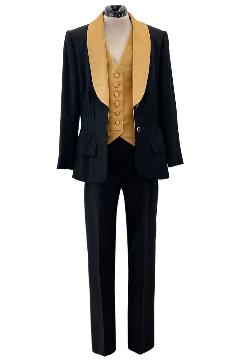 Incredible Fall 2000 Givenchy by Alexander McQueen Haute Couture Runway Pinstripe Three Piece Suit