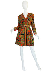 1960s Printed Fred Perlberg Mini Dress with Studded Detail
