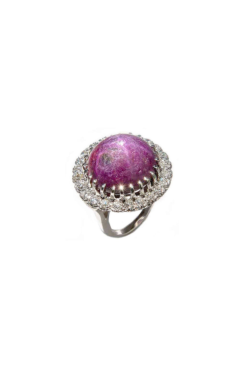 1930s 61.7 Carat Star Ruby Diamond Gold Cocktail Ring