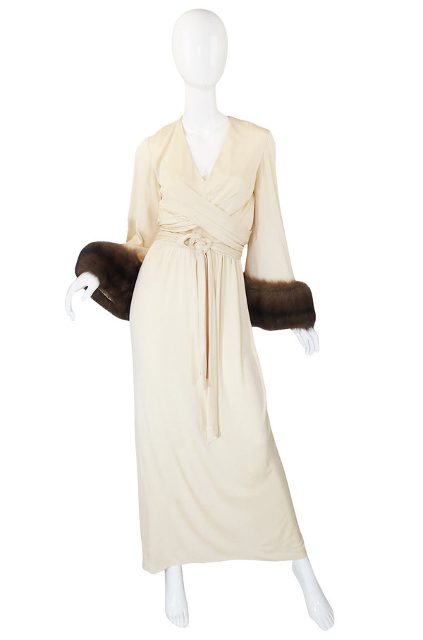 1974 Sable Cuffed Cream Jersey Bill Blass Dress