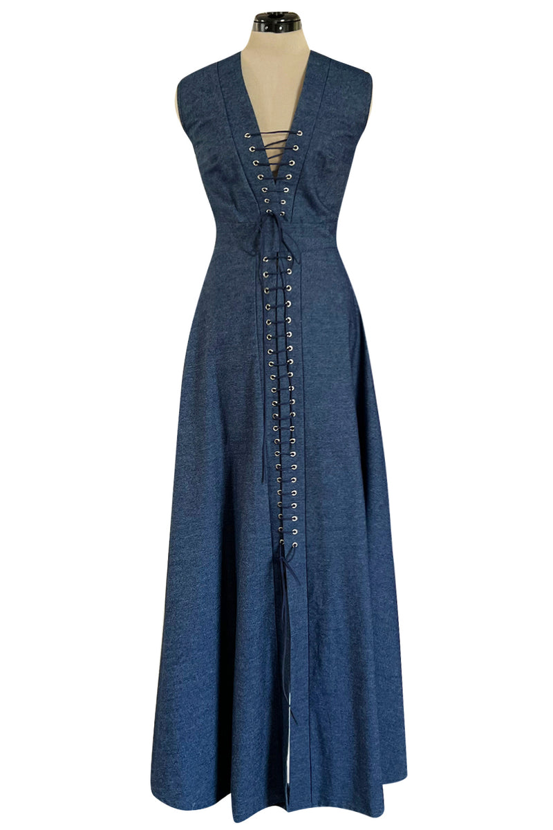 Resort 2015 Natalie Costantinidou Light Weight Denim Front Lace Up Sleeveless Dress