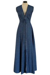 Resort 2015 Natalie Costantinidou Light Weight Denim Front Lace Up Sleeveless Dress