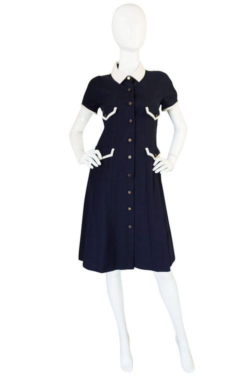 Chanel 1993 Navy & White Waffle Weave Runway Dress