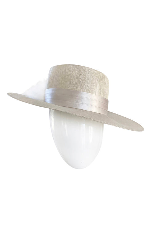 Bespoke 2001-2006 Philip Treacy Haute Couture Parasisal Straw Hat w Feather Detail