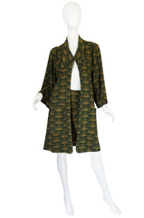 1960s Print Jersey Knit Biba Skirt & Jacket Suit