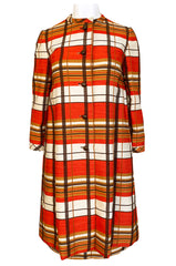 1967 Jacques Tiffeau Orange Plaid Skirt & Matching Coat Suit Set