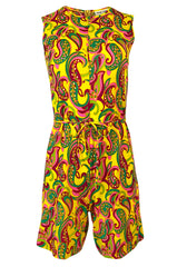 1960s Jeanne Lanvin Yellow & Pink Printed Jersey Playsuit Romper