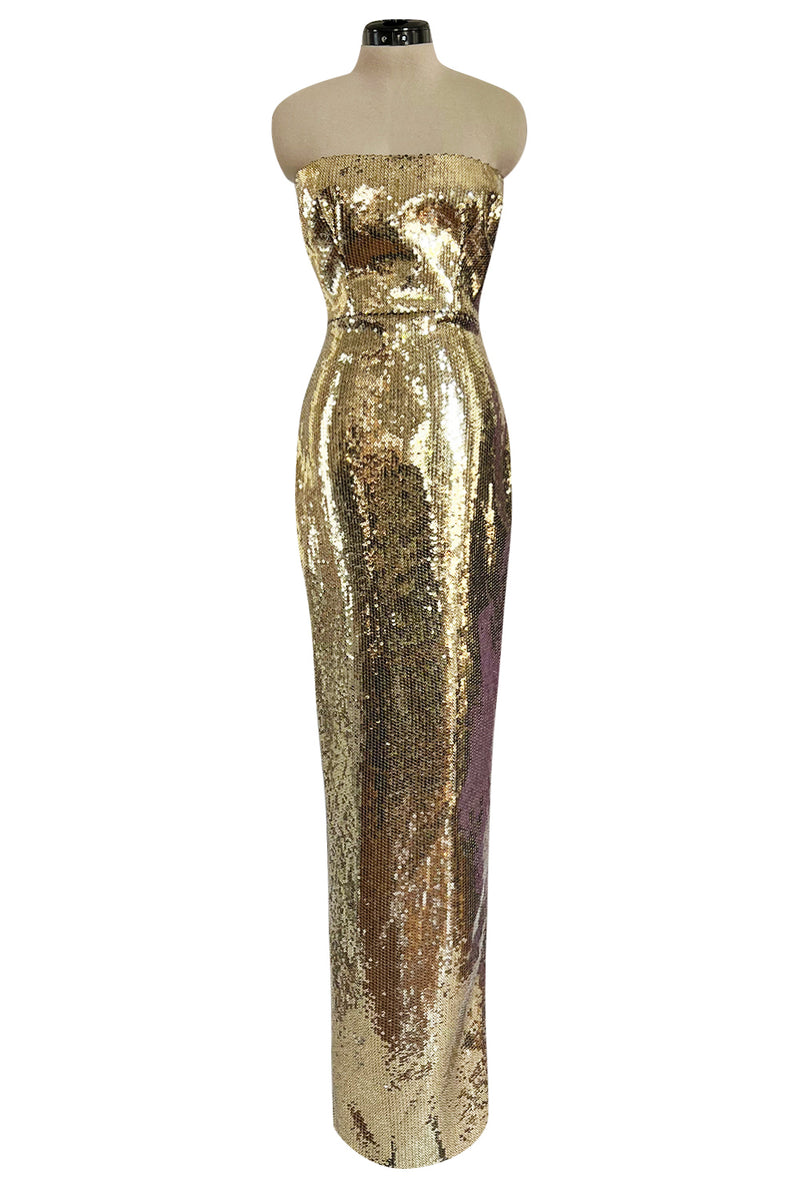 Resort 2020 Alex Perry Supermodel Long Strapelss Gold Sequin 'Howard' Dress