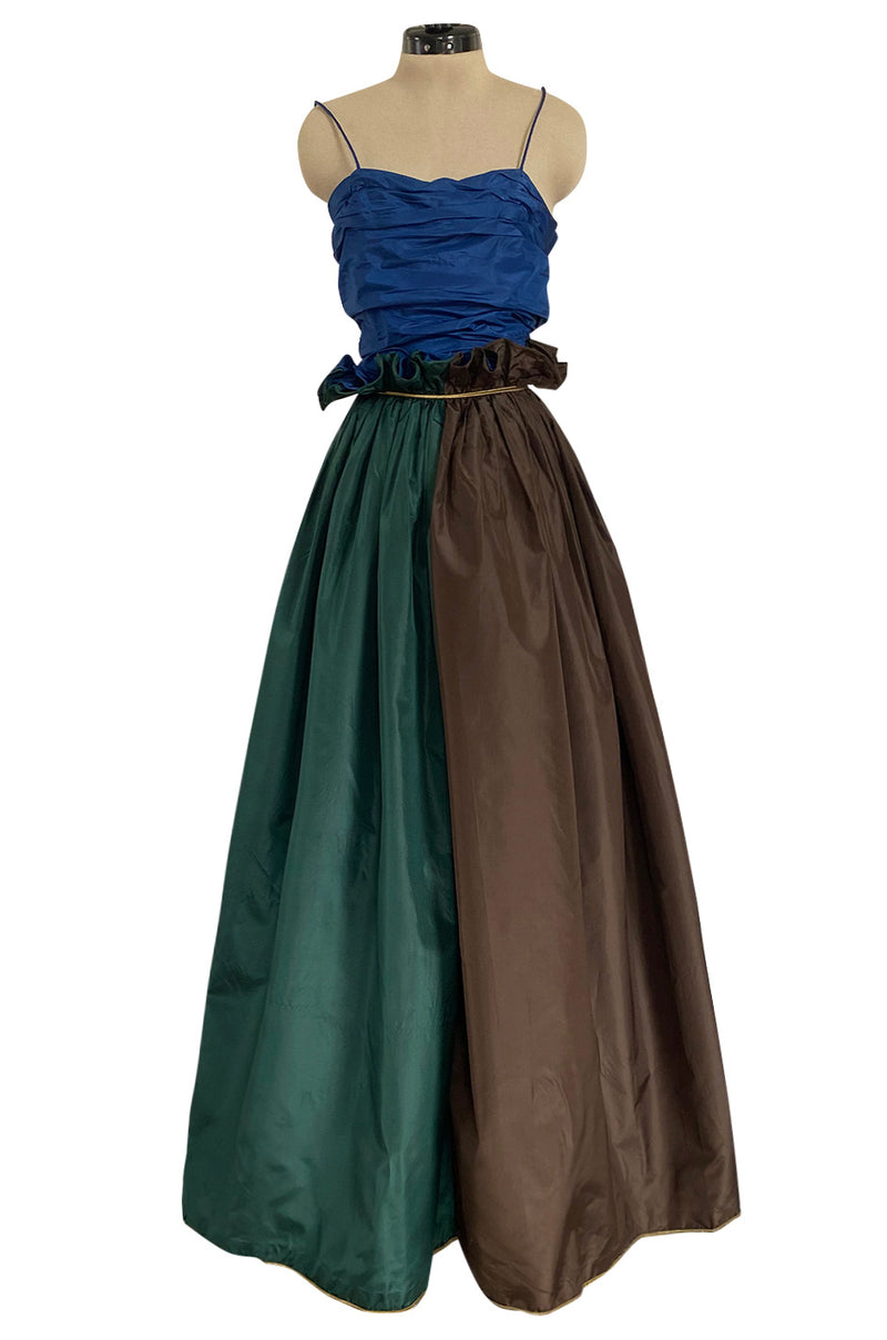 Stunning 1970s James Galanos Colour Block Silk Tafetta Dress w Ruffled –  Shrimpton Couture