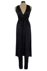 1970s Clobber by Jeff Banks Black Jersey Bare Back Halter Cut Skirted Jumpsuit