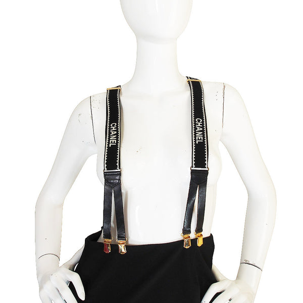 c.1994 Iconic Black and White Chanel Logo Suspenders 
