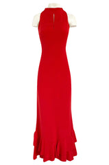 Sleek 1990s Valentino Classic Red Dress w Slit Front Detail & Tiered Ruffled Hem