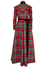Early 1970s Geoffrey Beene Boutique Red Plaid Holiday Silk Taffeta Dress