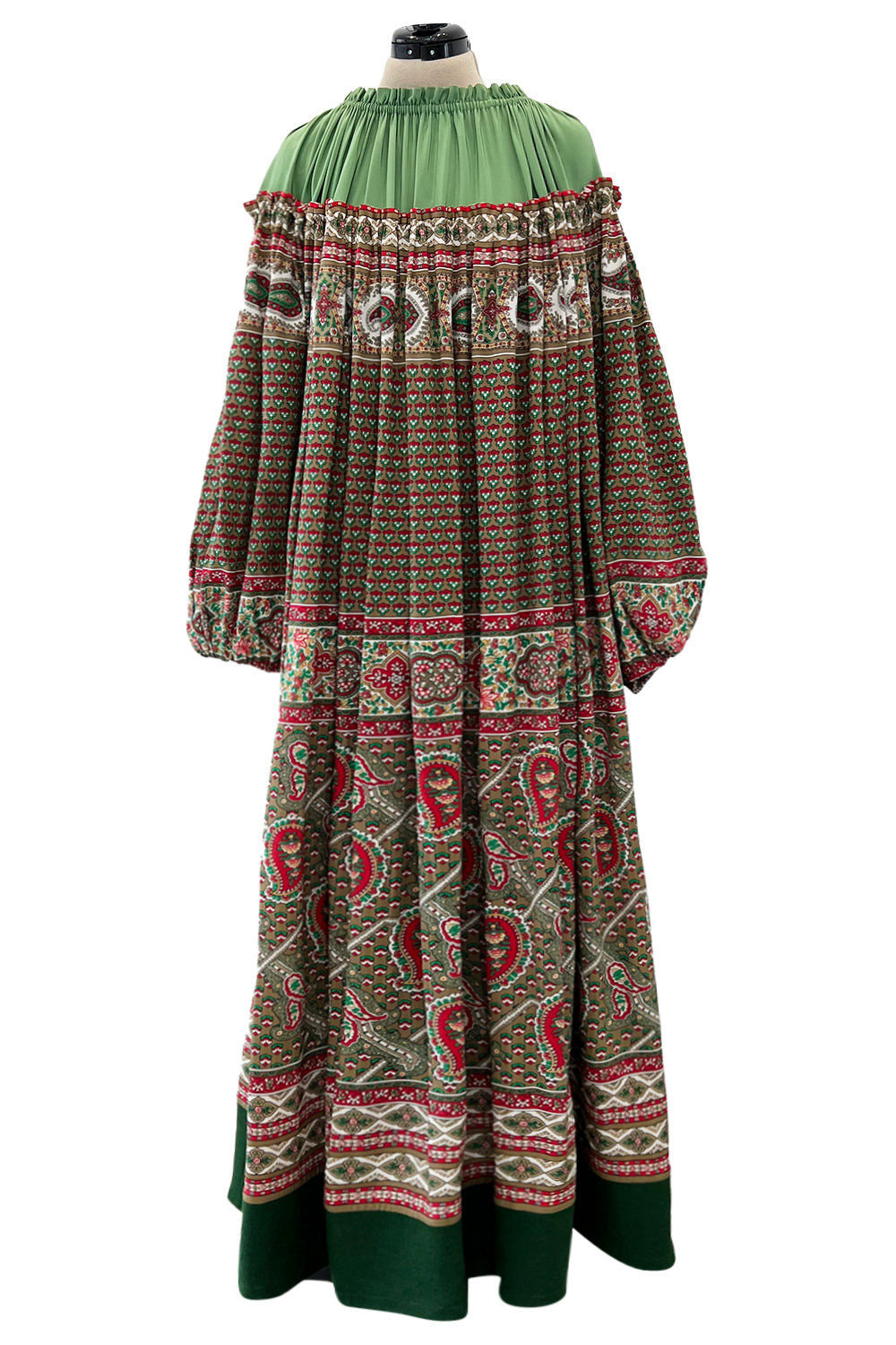 Gorgeous 1970s Lanvin Couture Printed Gathered Silk Caftan Dress w Bal ...