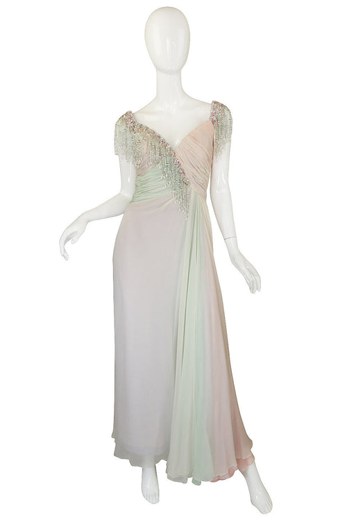 1970s Bob Mackie Pastel & Beaded Silk Gown