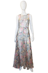 1920s Etheral Silk Chiffon Floral Flapper Gown