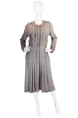1980s Soft Grey Wool Chanel Button Front Day Dress