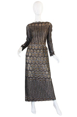 1960s Metallic Pauline Trigere Dress with Cut Outs