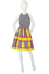 1980s Bill Blass Check & Bright Backless Dress