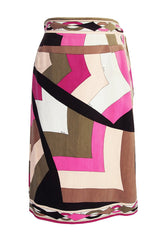 1960s Emilio Pucci Pink & Taupe Geometric Print Velvet Skirt