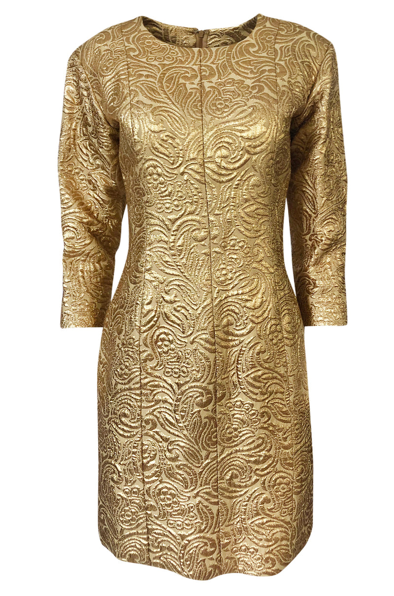 Fall 1991 Yves Saint Laurent Documented Gold Brocade Shift Dress Fall 1991 Yves Saint Laurent Documented Gold Brocade Shift Dress