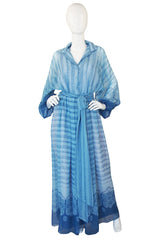 1970s Blue Chiffon Victor Costa Maxi