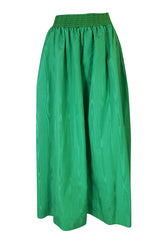 1970s Ladd Ltd Bright Emerald Green Moire Silk Taffeta Skirt