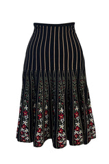 Gorgeous Fall 2000 Azzedine Alaia Documented Flared Stretch Knit Floral Pattern Skirt
