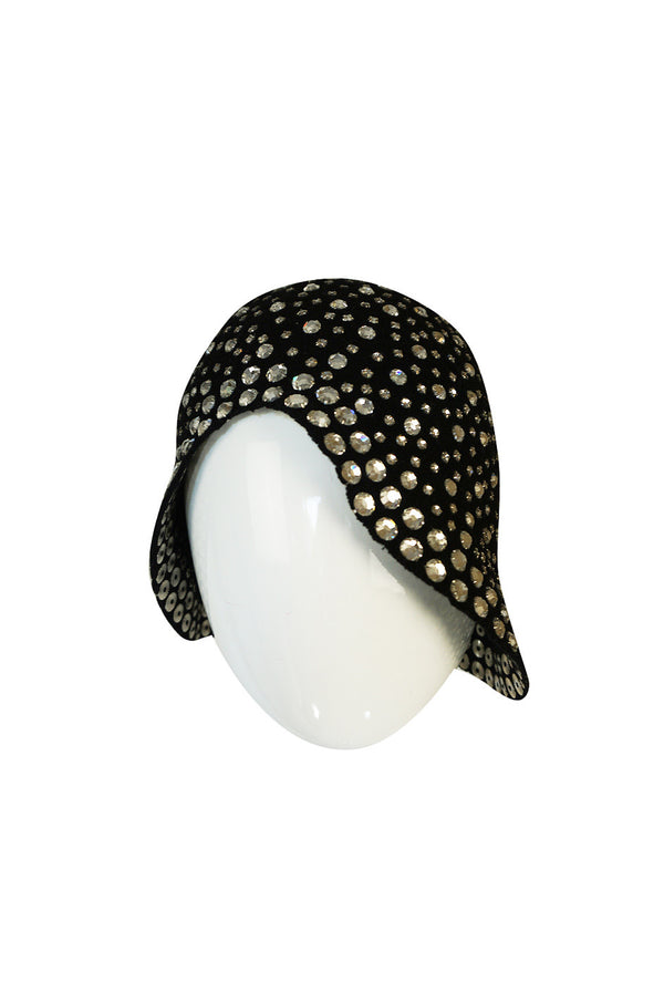 1960s Dorothy McGuire Owned Rhinestone Studded Black Cloche
