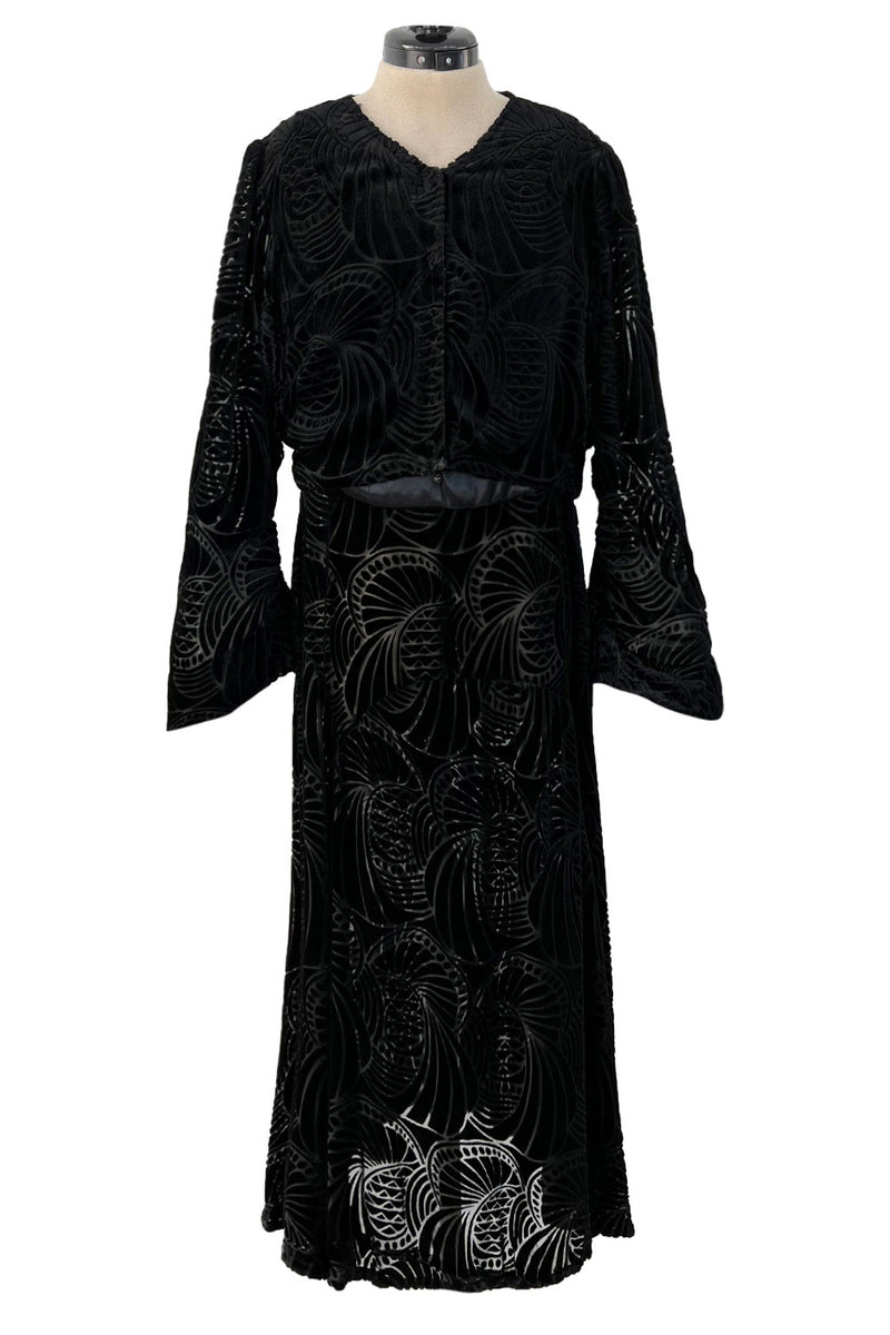 Stunning 1930s Part Transparent Art Deco Pattern Cut Velvet Dress & Matching Jacket