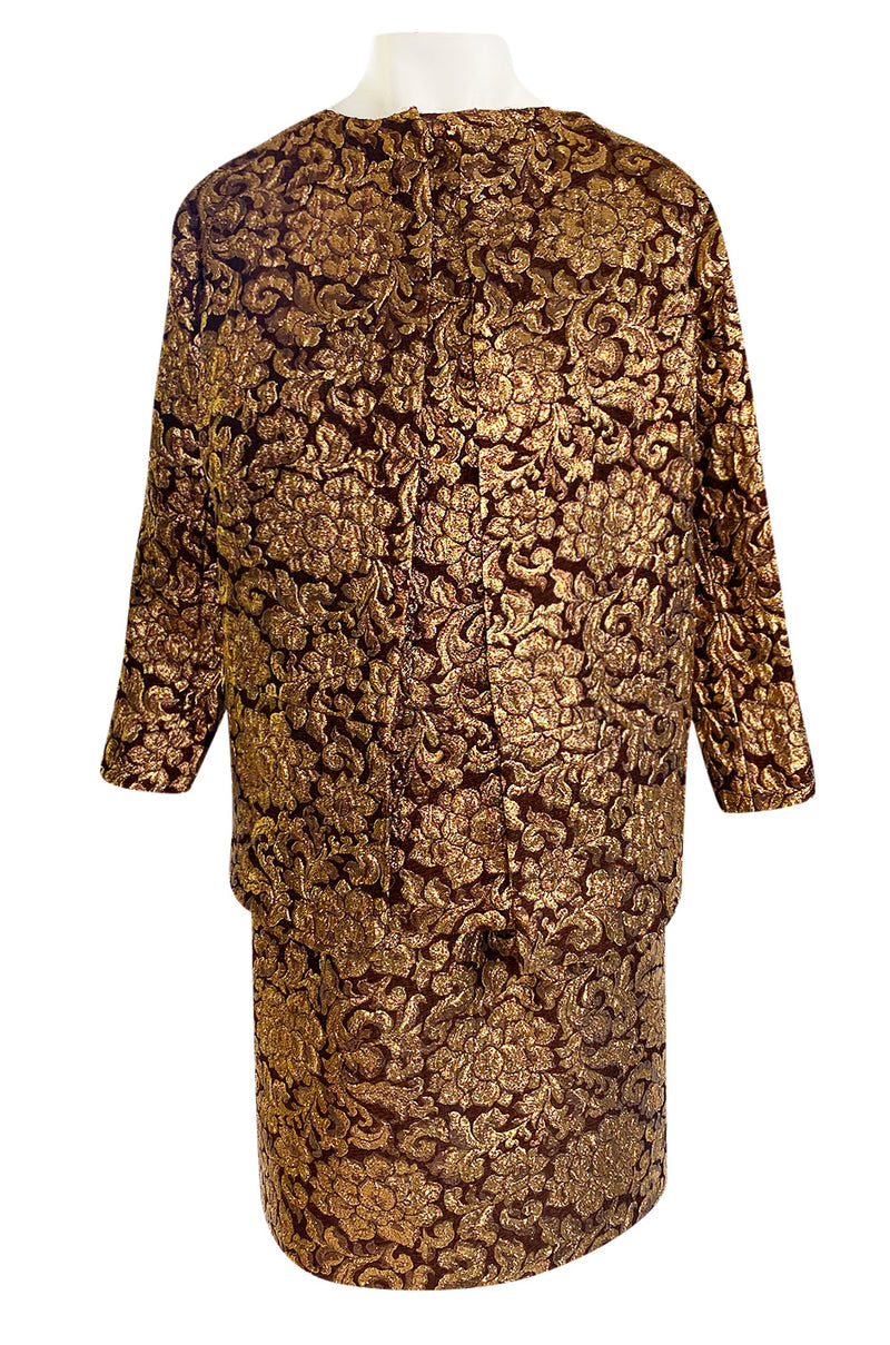 Extraordinary 1968 Christian Dior Documented Gold Metallic Silk Brocade Three Piece Dress Set