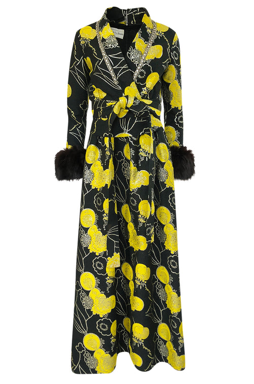 Important Fall 1970 Oscar de la Renta Ad Campaign Silk Brocade Dress