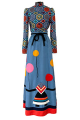 Rare Early 1970s Malcolm Starr by Youssef Rizkallah Felt Folk Art Dress w Quilted Top