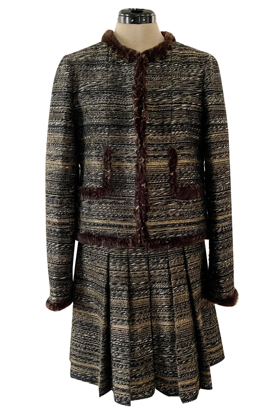 Foxy Couture Carmel Chanel 2005 Fantasy Tweed Suit Jacket and Skirt