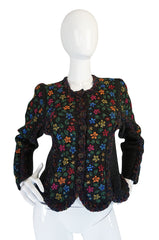 Darling 1970s Hand Knit Multi-Color Floral Sweater