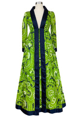 Spring 1969 Geoffrey Beene Well Documented Green Print Hostess Dress