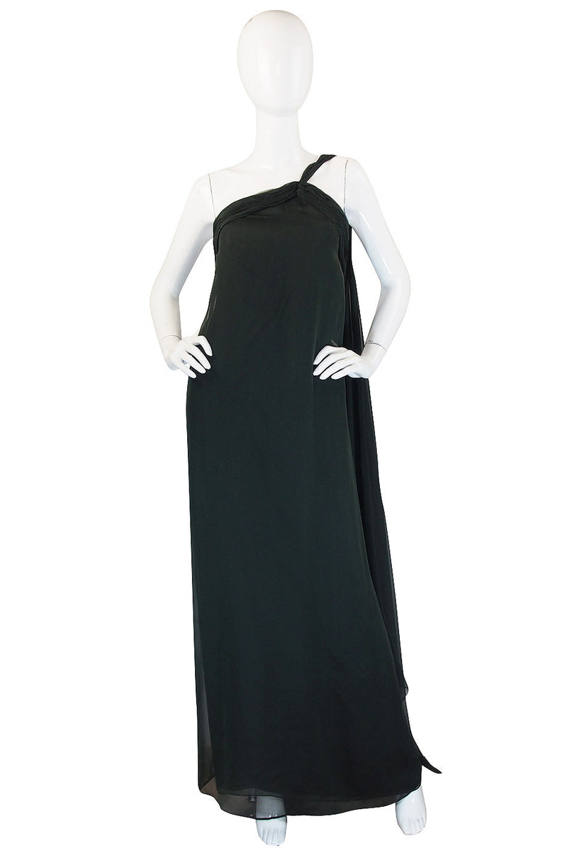 1980s Green Silk Chiffon Oscar De La Renta Gown