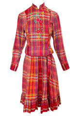 Rare 1970s Kenzo Woven and Floral Embroidered Jacket & Skirt Suit Set