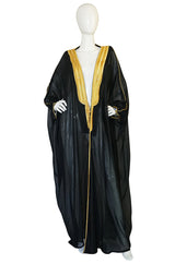 1970s Black Caftan w Gold Thread Embroidered Trim & Edging