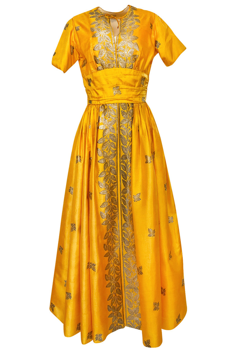 1953 Traina-Norell Metallic Gold Thread Hand Embroidered Couture Dress