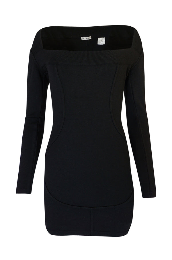 F/W 1990 Azzedine Alaia Fitted Knit Dress w Wide Neck Detail