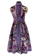 Prettiest 1960s Bessi Dusty Purple & Pink Floral Print Velvet Dress