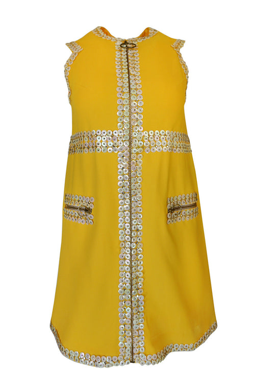 c1967 Chloe by Karl Lagerfeld Stud & Paillettes Yellow Mini Dress