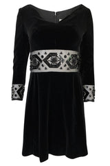 1967 Jacques Heim Couture Bead & Transparent Panel Velvet Dress